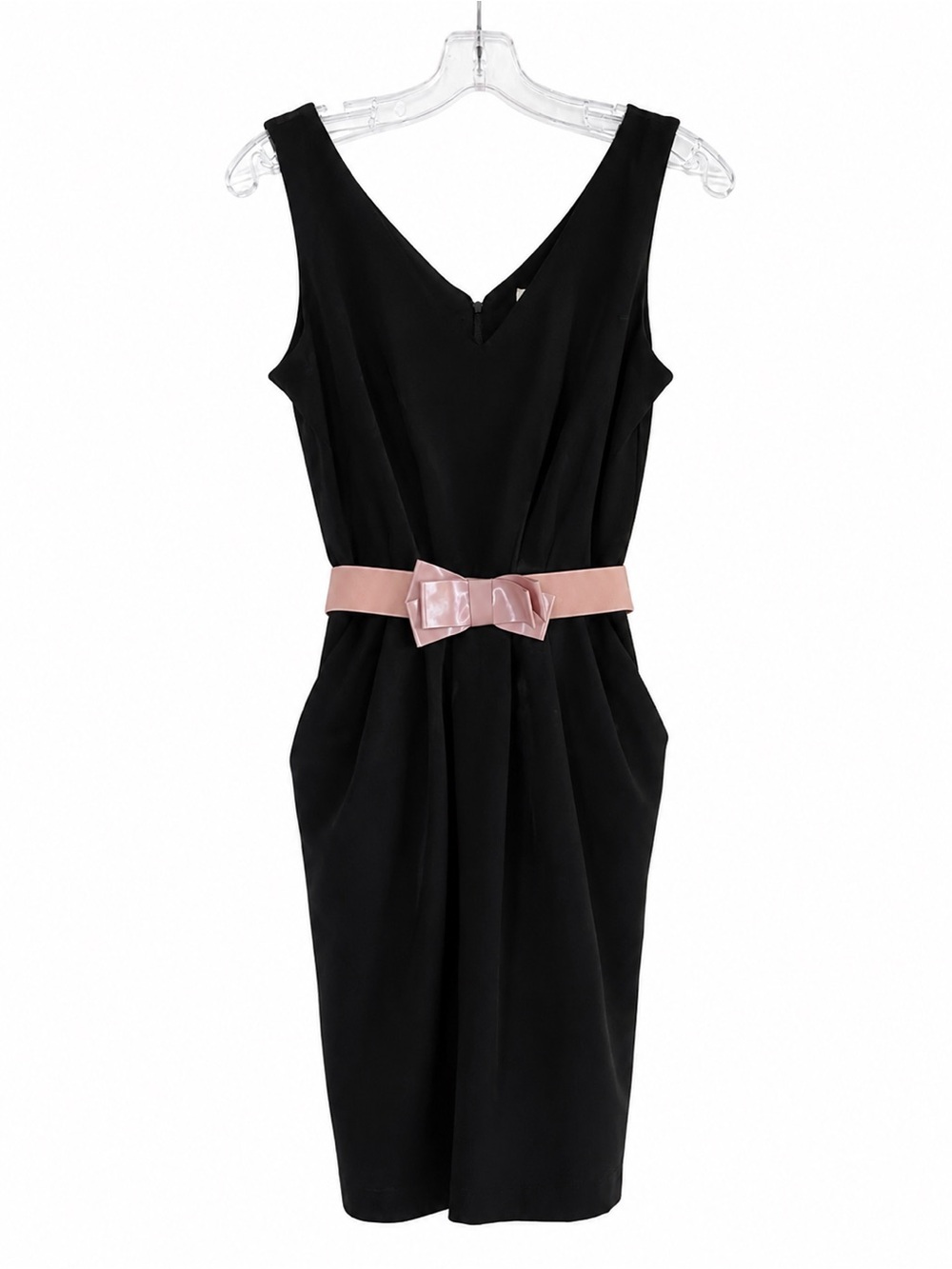 Charlotte Russe Black Midi Sheath Dress with Pink Bow Belt